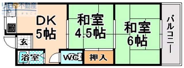 たかせき荘(2DK/2階)の間取り写真