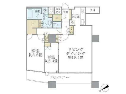 ザ・パークハウス西新宿タワー60(2LDK/13階)の間取り写真