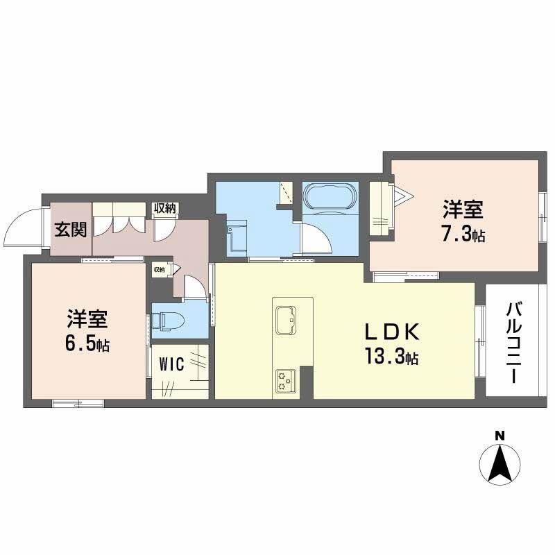 シャーメゾン 香芝 ワイケイ(2LDK/2階)の間取り写真