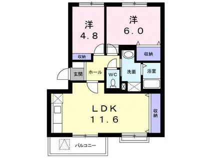 メゾンド・ソレイユA(2LDK/2階)の間取り写真