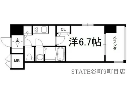 アドバンス難波西アクア(1K/4階)の間取り写真