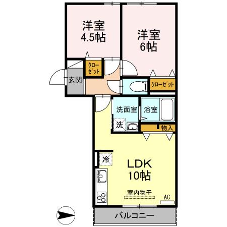 ピースコート プラグレス(2LDK/3階)の間取り写真