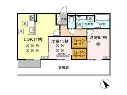 ＪＲ筑豊本線 二島駅 徒歩19分 2階建 築1年(2LDK/1階)の間取り写真