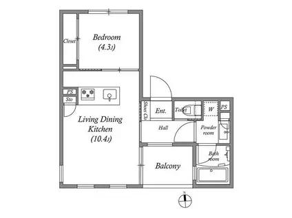 GRANDUO高円寺III(1LDK/2階)の間取り写真
