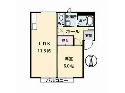 カーサツインクル I棟(2K/1階)の間取り写真