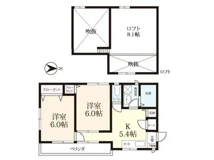 ビオス中折(2K/1階)の間取り写真