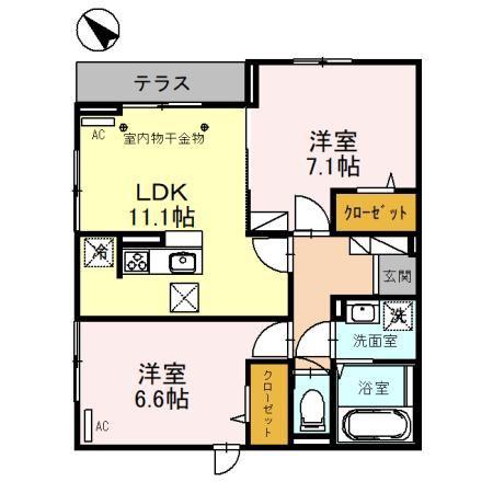 フォンテーヌA(2LDK/1階)の間取り写真