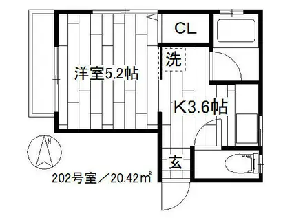 東武東上線 中板橋駅 礼無 BT別 駐輪場有 原付可 (1K/2階)の間取り写真