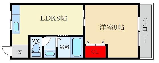 シャンテー香里ヶ丘2(1LDK/6階)の間取り写真