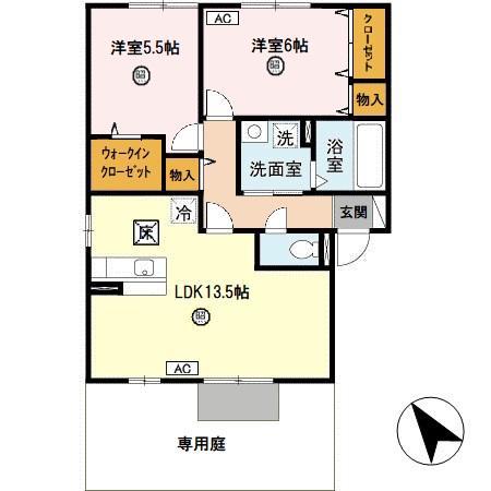 エスポアールメゾン A棟(2LDK/1階)の間取り写真