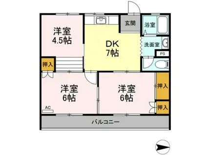 大森サンハイム(3DK/2階)の間取り写真