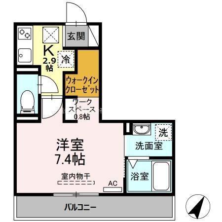 静岡県浜松市中央区 3階建 築3年(1K/2階)の間取り写真