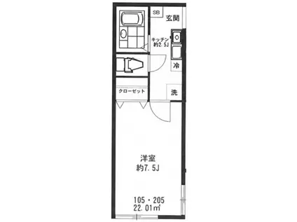 ベルトリー沼袋(1K/1階)の間取り写真