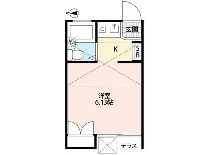 ヴィレッヂけやき台(ワンルーム/2階)の間取り写真