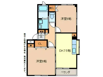 アーバンエルムB棟(2DK/1階)の間取り写真