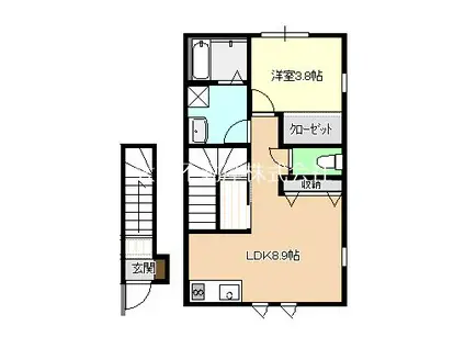 鷲崎町アパートC(1LDK/2階)の間取り写真