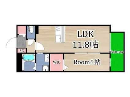 ボヌール森河内(1LDK/2階)の間取り写真