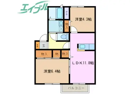 エーデルハイム A棟(2LDK/1階)の間取り写真