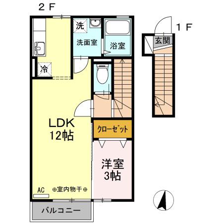D-ROOMSAKURA(1LDK/2階)の間取り写真