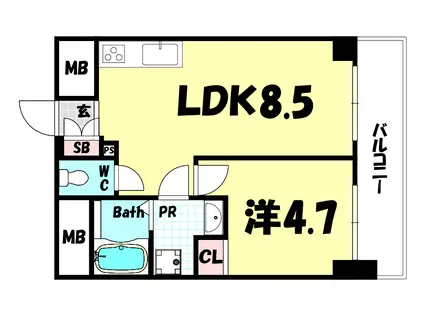 アルテハイム神戸・県庁前(1LDK/4階)の間取り写真