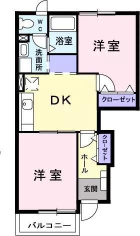 メゾン・ド・ボヌール(2DK/1階)の間取り写真