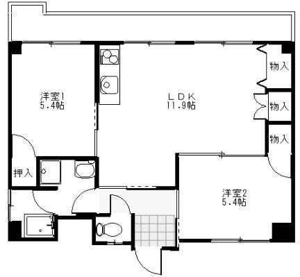 第3三城ハイツ(2LDK/1階)の間取り写真
