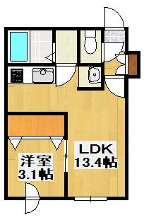 リバティ東郊(1DK/3階)の間取り写真