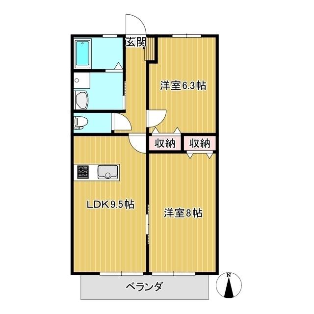 エーデルハイムC(2DK/1階)の間取り写真
