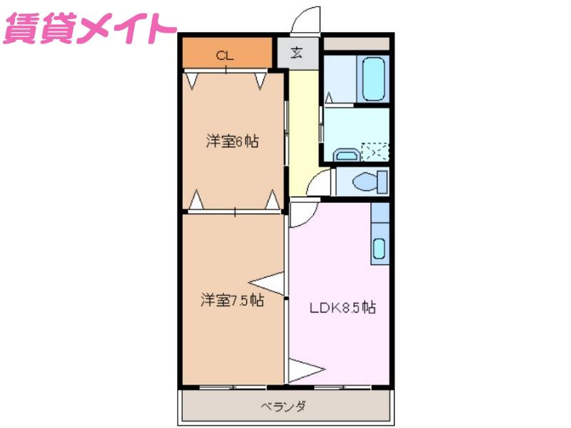 シャトレ桑名(2LDK/4階)の間取り写真
