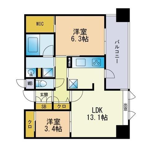 エンクレスト博多PREMIER(2LDK/11階)の間取り写真