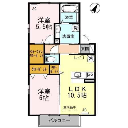 ハイム三条岡B棟(2LDK/2階)の間取り写真