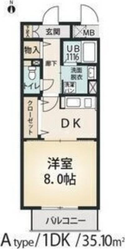 ルトゥール(1DK/4階)の間取り写真