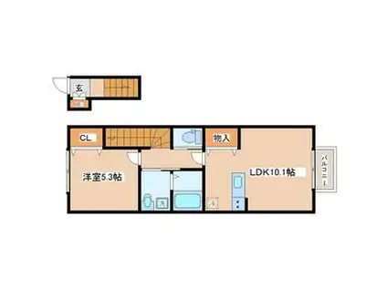 レスタル福室(1LDK/2階)の間取り写真