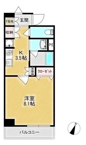 SAIKYO SAKURAGI BL(1K/8階)の間取り写真