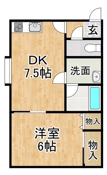 ヴェルデュール西町(1DK/2階)の間取り写真