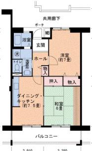 グリーンヒルズ鷹取2号棟(2DK/3階)の間取り写真