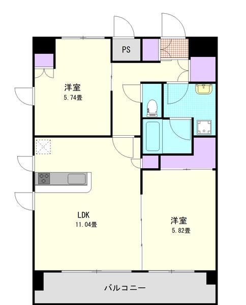 LA VERT与野(2LDK/10階)の間取り写真