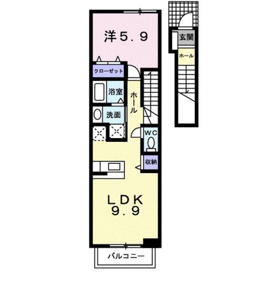 OAZOA棟(1LDK/2階)の間取り写真