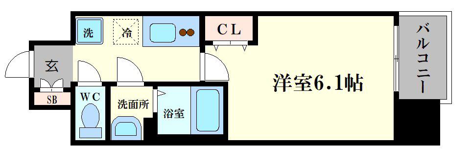 VITA弁天町(1K/4階)の間取り写真