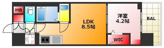 アーバネックス新町I(1LDK/4階)の間取り写真