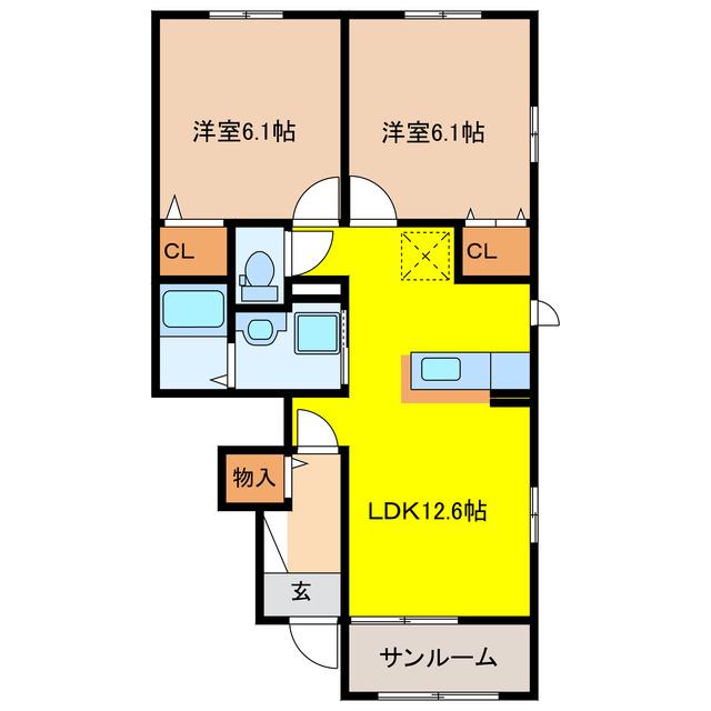 フランメゾン B(2LDK/1階)の間取り写真