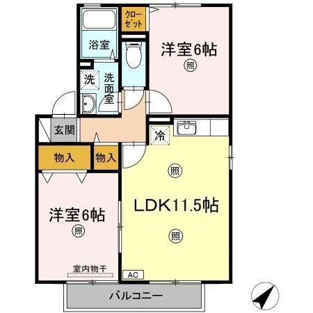 パミドール・ルーチェA棟(2LDK/2階)の間取り写真
