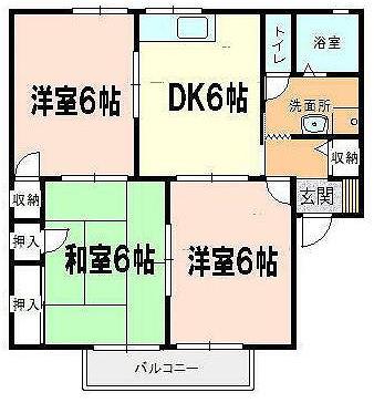 リバティ・風の音A棟(3DK/2階)の間取り写真