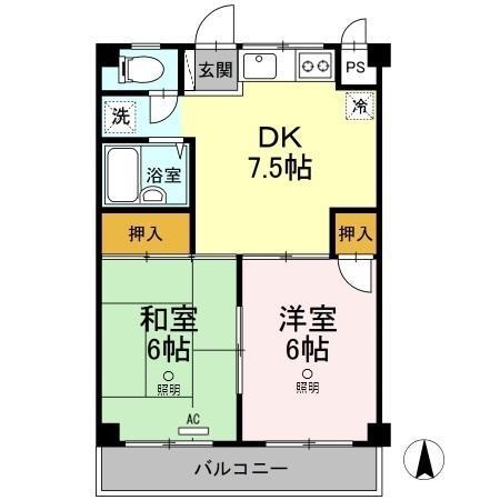 えきまえマンション(2DK/2階)の間取り写真