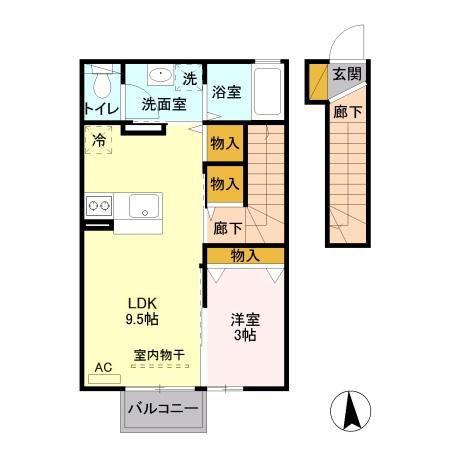プラセールI(1LDK/2階)の間取り写真