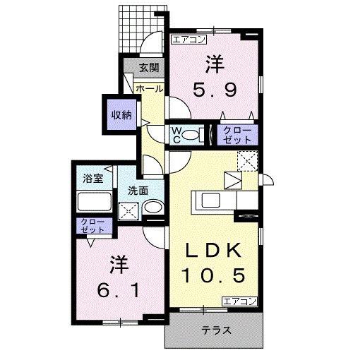 アルコバレーノ D(2LDK/1階)の間取り写真