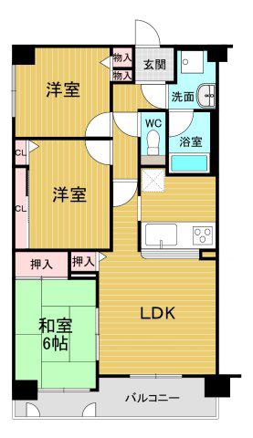 シャルマンコーポ桜井II(3LDK/6階)の間取り写真