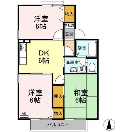 ドリームライフA(3DK/2階)の間取り写真