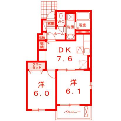 カルムデーア(2DK/1階)の間取り写真