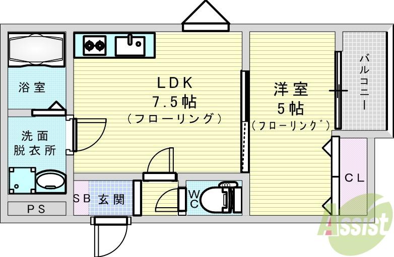 LA-CREA香露園(1DK/1階)の間取り写真